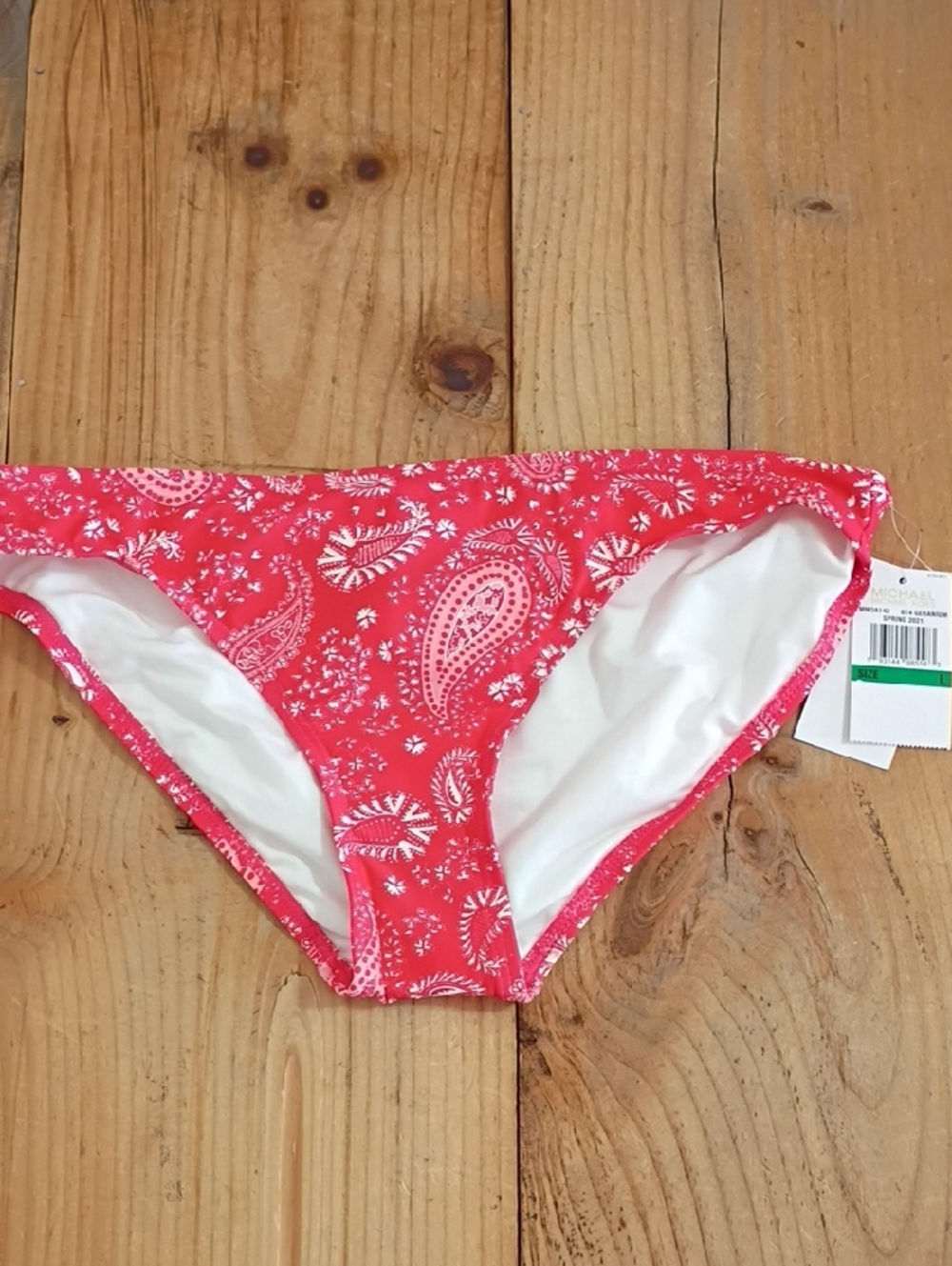 Michael Michael Kors Geranium Bikini Bottom Full Coverage NWT Size L